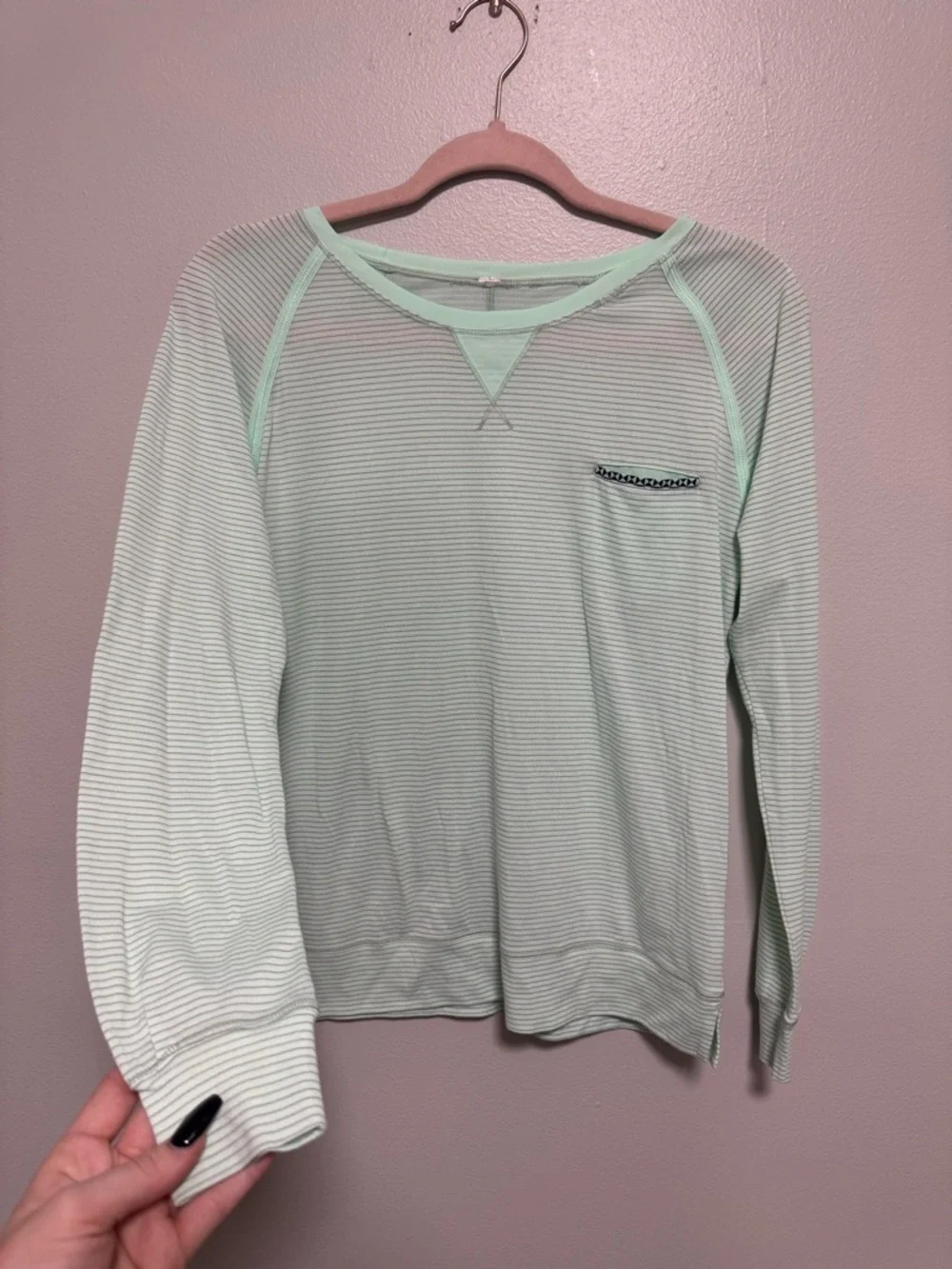 Vintage Lululemon Weightless Crew Mint Green Striped Long Sleeve